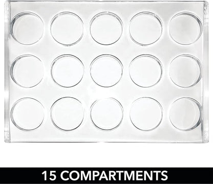 mDesign Plastic Makeup Brush Storage Organizer with 15 Slots for Bathroom Countertop, Vanity to Hold Eye/Lip Pencils, Lip Gloss, Liners, Lipstick - Clear/Brushed