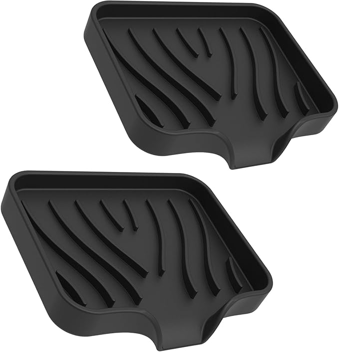 2 Pack Silicone Soap Dish with Drain, Bar Soap Holder for Shower,Bathroom and Kitchen Sink Organizer,Self Draining Waterfall Soap Tray (Black)