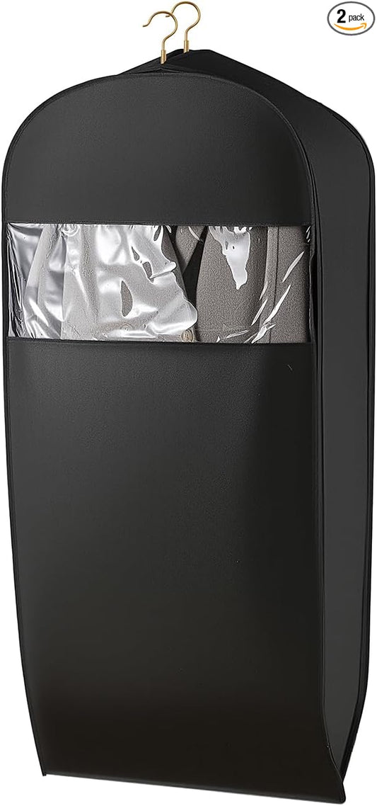 Gusseted Garment Bags for Hanging Clothes Suit Bags for Open Closet Storage, Side Clear Clothing Cover for Coat, Dress, Jacket, Shirt, Fur Wardrobe Protector, (black, 45 inch)