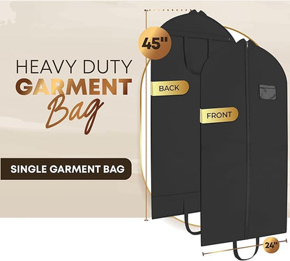 Heavy Duty Travel Garment Bag for Hanging Clothes, Suits, Dresses, Fur Coats & Dress Shirts - Suit Bag for Men - Storage Dress Bags for Women - Carry Handle Garment Bags for Travel 24"x45"