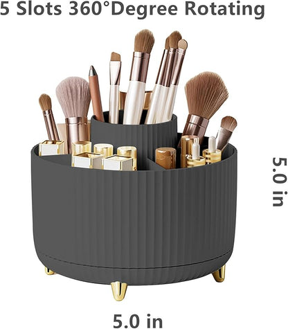 360 Degree Rotating Makeup Brush Holder Organizer Detachable Design 5 Slot Make up Brushes Cup for Cosmetics and Pencil Pen Organizer for Desk Makeup Organizer Skincare Storage for Vanity（Black）