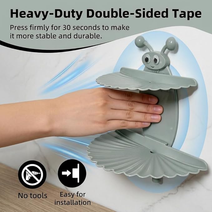 Double-Deck Soap Dish Holder for Shower, Bee Shape Wall Mounted Soap Holder with Strong Adhesive, Self Draining Soap Tray, No Drilling Bathroom Accessories, Nordic Blue