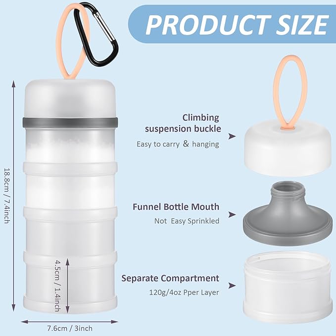 Baderke 2 Pcs Protein Powder Container with Funnels Stand, 4 Stackable Leakproof Protein Powder Dispenser, Portable Keychain Powder Container for Workout, Fitness, Travel(Gray, White)