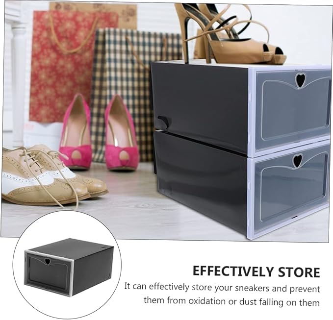 6pcs Sneaker Boxes over The Door Organizer Stackable Shoe Rack Pp Material Black