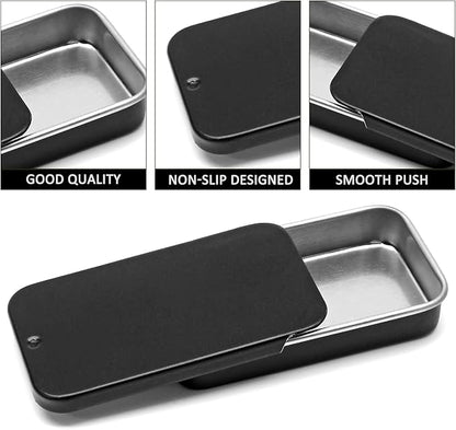 10 Pcs Black Metal Tin Container Slide Lid, 2.36" x 1.38" x 0.39" Metal Tin Container Slide Top for DIY Pills, Solid Perfumes, Lip Balms, Cards and Herbs
