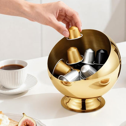 Coffee Pod Holder - Large Capacity Metal K Cup serve for Nespresso Pod Storage Container with Gold Finish, Multi-Use Creamer & Candy Bowl for Countertop, Coffee Bar Accessories(Gold)