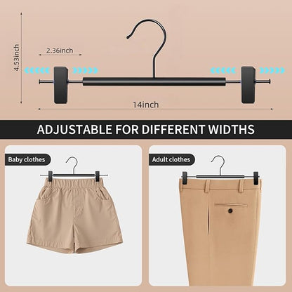 Wooden Pants Hangers with Clips 14Inch 20 Pack Adjustable Wood Skirt Hangers for Women&Men Space Saving Closet Non Slip Clothes Hanger for Jeans,Trousers,Short,Black