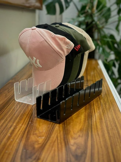 Acrylic Cap Organizer for Baseball Caps – Wall Mounted Hat Rack Holder for 7 Hats, Hat Stand Display, Closet & Wall Storage with Screws or Adhesive – Black