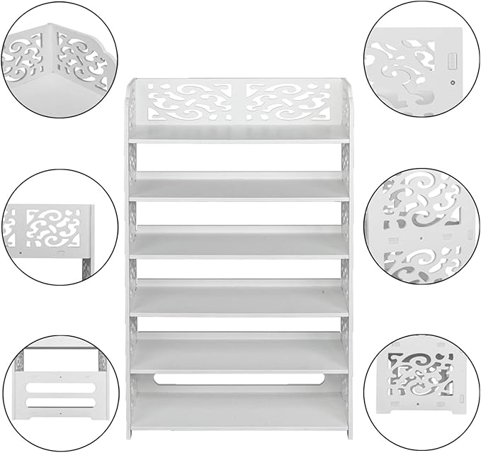 6 Tier Wood-Plastic Board Shoes Rack,Narrow Vertical Shoes Rack,Freestanding Shoe Organizer Shelf,Shoe Rack Storage Organizer,with Shelves,for Closet, Entryway, Front Door Entrance, Hallway (White)
