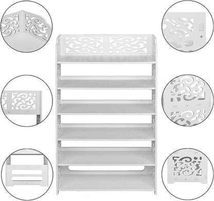 6 Tier Wood-Plastic Board Shoes Rack,Narrow Vertical Shoes Rack,Freestanding Shoe Organizer Shelf,Shoe Rack Storage Organizer,with Shelves,for Closet, Entryway, Front Door Entrance, Hallway (White)