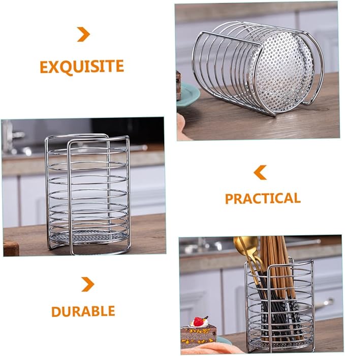 SHOWERORO Stainless Steel Chopstick Storage Holder and Drainage Basket for Home Silver Utensil Organizer for Kitchen Counter Ideal for Drying Chopsticks and Flatware