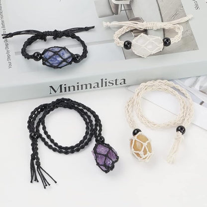12 PCS Crystal Cage Necklace Holder Cord Empty Stone Holder Replacement Hand-Woven Necklace Cord with Adjustable Length