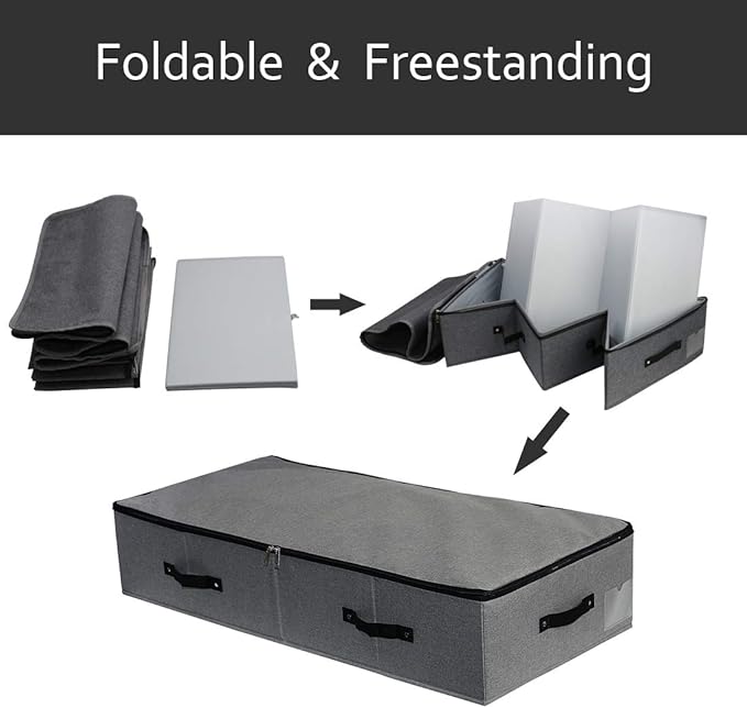 AMJ Extra Length Under Bed Storage Organization Containers for Shoes, Clothing, Bedding, 35.5 x 16.5 x 7“, Black Gray