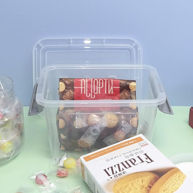 Sandmovie 3 Quart Small Plastic Storage Bin, Clear Storage Latch Box with Lids, 6 Packs
