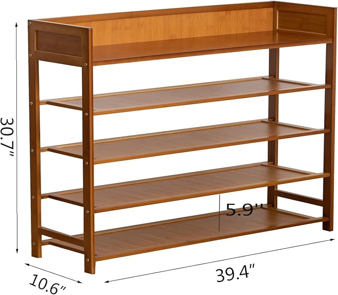 SOBIBO Bamboo Shoe Rack Organizer, 5 Tier Shoe Shelf Storage Organizer, for Entryway, Hallway, and Closet (Brown-39)