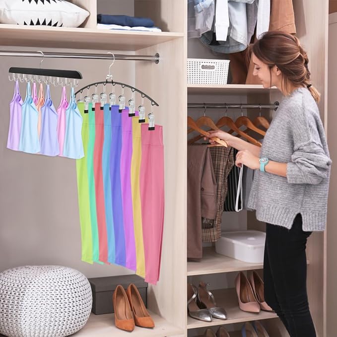 2 Pack Legging Organizer and Bra Hanger,2 in 1 Space Saving Hangers Max 30 Leggings & Bras Capacity for Closet Organizers and Storage,Metal Yoga Pant Hangers and Foldable Wood Tank Top Hanger