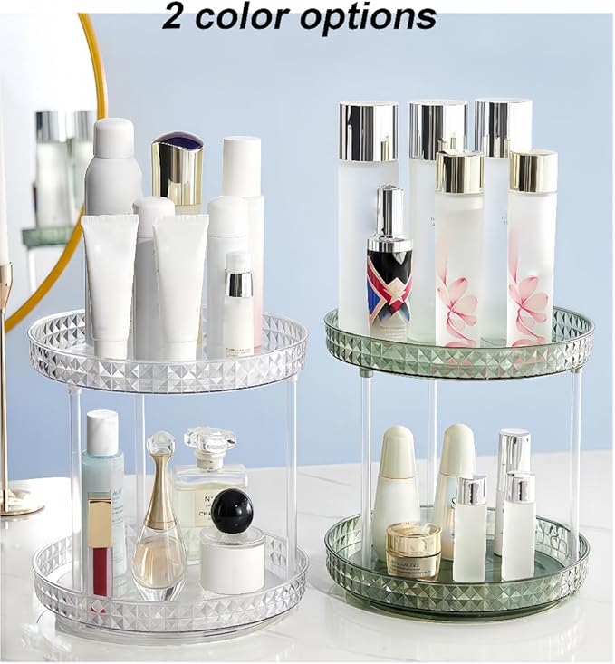 2 Tier Clear Lazy Susan Organizer for Fridge and Cabinet, 360° Rotating Makeup Organizer, Cosmetic Display Cases, Under Sink Turntable Organizer for Kitchen Bathroom Dorm
