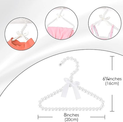 Adorila 5 Pack Pearl Hanger Kids, Small Pearl Beads Bow Clothes Hangers, Elegant Standard Hangers for Children Pet Dog (White)