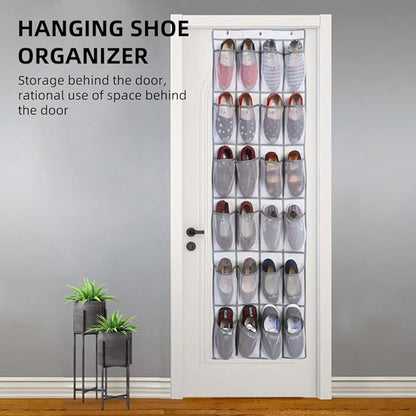 HURRISE 2Pcs 24 Large Pockets Over The Door Shoe Organizer, Hanging Shoe Organizer Holds Up to 40 lbs with 24 Mesh Large Pockets Door Shoe Rack Organizer for Door Mesh Closet Shoe Holder Hanger