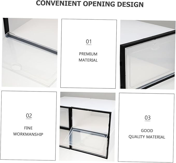 Lurrose 4pcs Thickened Plastic Shoe Boxes for Home Use Stackable Shoe Storage Containers with Capacity and Dustproof Design Black Frame White Female Style Organizer