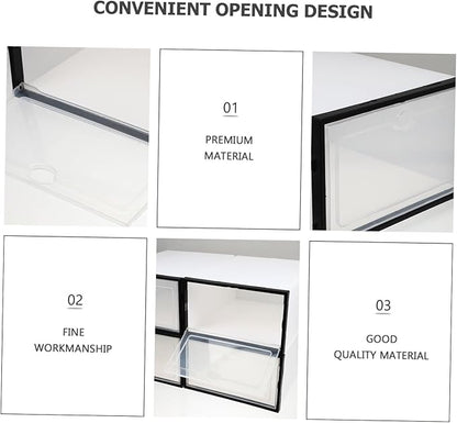 Lurrose 4pcs Thickened Plastic Shoe Boxes for Home Use Stackable Shoe Storage Containers with Capacity and Dustproof Design Black Frame White Female Style Organizer