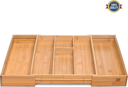 guiogc Bamboo Silverware Organizer, Expandable Kitchen Drawer Organizer and Utensil Organizer, Cutlery Tray with Drawer Dividers for Kitchen Utensils and Flatware, Bedroom, Living Room (Natural)