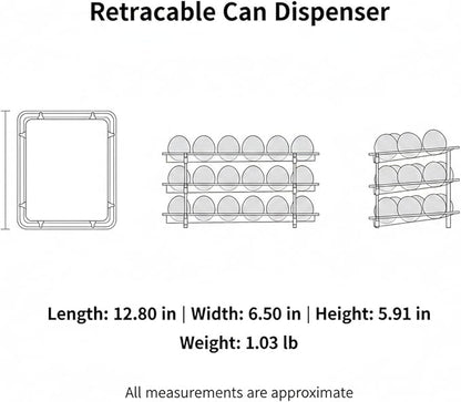 Retractable Can Organizer, Adjustable Width Sliding Beverage Dispenser for Refrigerator and Pantry, Clear Plastic
