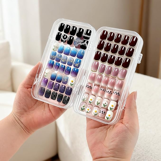 Tri-Fold Press On Nail Boxes Portable Nail Display box, Clear PET Plastic Storage Box for Fake Nails with Adhesive Double Sided Tape nails packaging for press ons