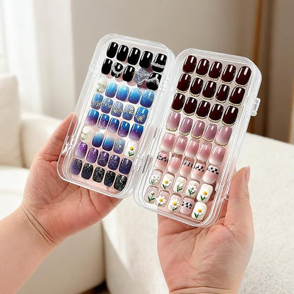 Tri-Fold Press On Nail Boxes Portable Nail Display box, Clear PET Plastic Storage Box for Fake Nails with Adhesive Double Sided Tape nails packaging for press ons