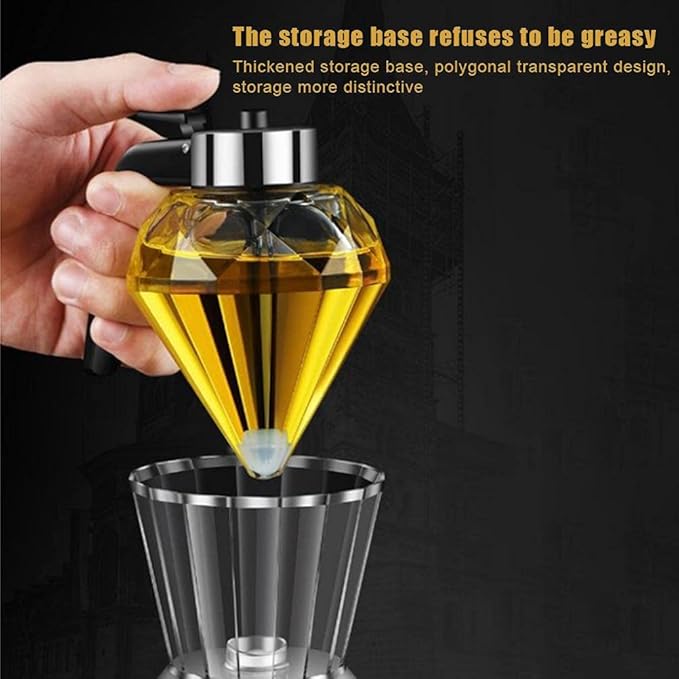 Honey Dispenser, Glass Honey Dispenser No Drip with Stand Diamond Shape Clear Glass Container for Syrup Sugar Sauces Condiments (200ml diamond oil pot)