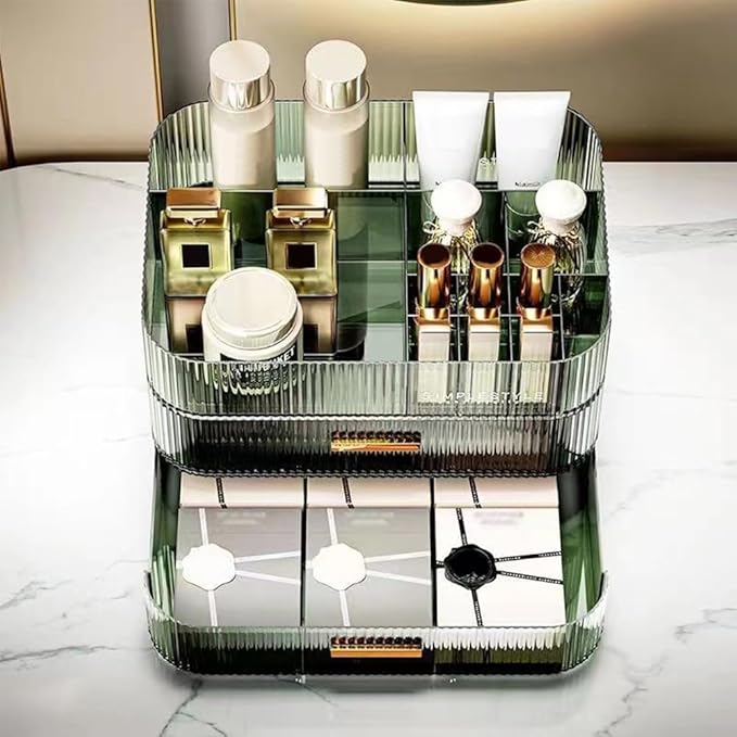 Stackable Makeup Organizer Drawers, Bathroom Vanity Organizers and Storage, Ideal for Desk and Dresser Countertops, Great for Cosmetics, skincare, Lipsticks, Nail Care -Green