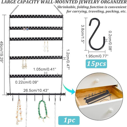 NBEADS Wall Hanging Jewelry Organizer, Earring Necklace Holder with Hanging Hooks for Earrings, Necklaces, Bracelets