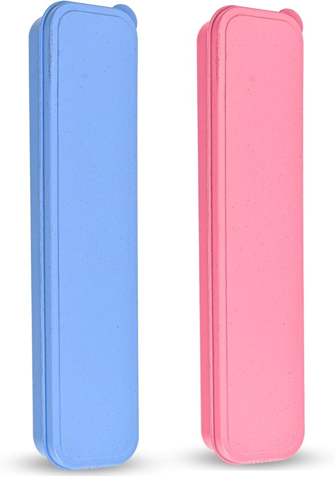 Travel Cutlery Case Portable Utensil Holder Large Travel Silverware Case Flatware Storage Box Camping Utensils Cutlery Cases for Fork Spoon Chopsticks Lunch Box, 9.6 x 2.1 inches (Blue, Pink)