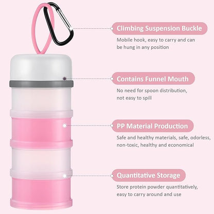 Baderke 2 Pcs Protein Powder Container with Funnels Stand, 4 Stackable Leakproof Protein Powder Dispenser, Portable Keychain Powder Container for Workout, Fitness, Travel(Pink, White)