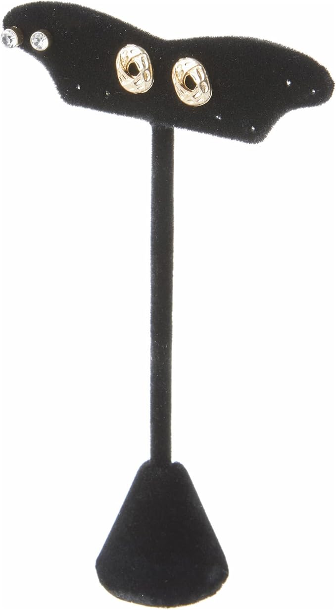 Plymor Black Velvet Fish Tail Style, Five Pair Earring Display Stand, 3.125" W x 1.25" D x 5.5" H (Pack of 12)