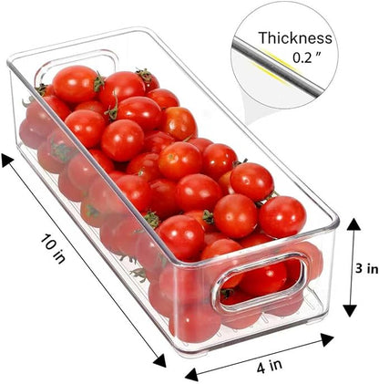 Stackable Plastic Food Storage Bin with Handles for Kitchen Pantry, Cabinet, Refrigerator, Freezer - Organizer for Fruit, Yogurt, Squeeze Pouches - BPA Free, 10" Long - 2 Pack – Clear