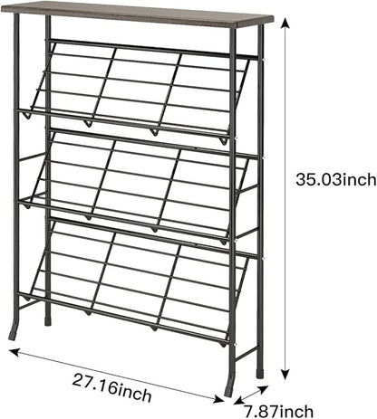 JZM Shoe Rack Storage, Narrow 4 Tier Metal Shoe Storage Shelf, Free Standing Shoe Racks, Space Saving Shoe Rack Organizer for Entryway, Hallway, Bedroom, Living Room(12-16 Pair)