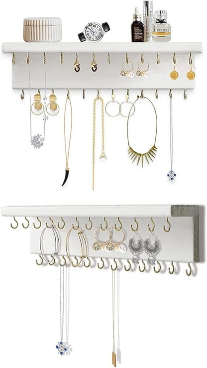 SANY DAYO HOME Necklace Holder Organizer Wall Mounted Jewelry Shelf with 24/30 Hooks, White