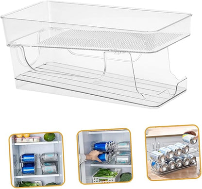 Amosfun Household Can Organizer Double-Layer Design Convenient Beverage Storage for Fridge and Pantry Automatic Rolling Drink Holder Pet Material for Soda and Cans