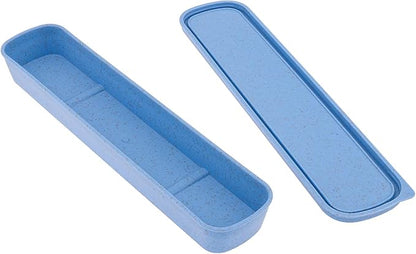 1pcs Portable Flatware Box Travel Tableware Storage Case Box, Utensil Case Flatware Storage Box for Cutlery Kit, 9.84 x 2.40 inch (Blue)