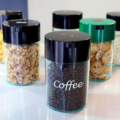 CoffeeVac 1LB – Patented Airtight Container | Multi-use Vacuum container works as smell proof containers for ground coffee and coffee bean containers. White cap and body