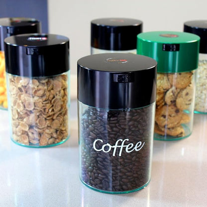 CoffeeVac 1LB – Patented Airtight Container | Multi-use Vacuum container works as smell proof containers for ground coffee and coffee bean containers. Black Logo