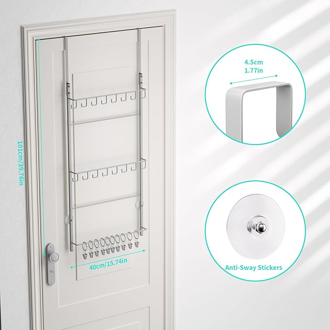HapiRm Over Door Hat Rack - 3 Tier Wall Mounted Hat Organizer with 16 Hooks and 10 Movable Clips, Cap Hanger Storage up to 26 Caps for Door, Bedroom, Closet USPTO Patent Pending（Silver）