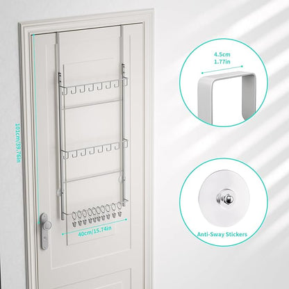 HapiRm Over Door Hat Rack - 3 Tier Wall Mounted Hat Organizer with 16 Hooks and 10 Movable Clips, Cap Hanger Storage up to 26 Caps for Door, Bedroom, Closet USPTO Patent Pending（Silver）