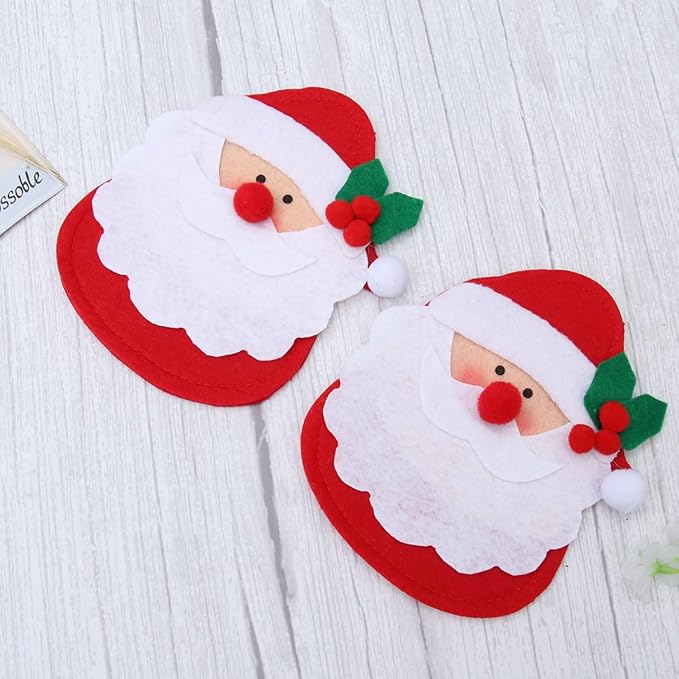 Amosfun 6pcs Christmas Silverware Holder Pockets Santa Claus with holly berry leaf Forks Bags Cutlery Holders Pockets Christmas Table Decorations