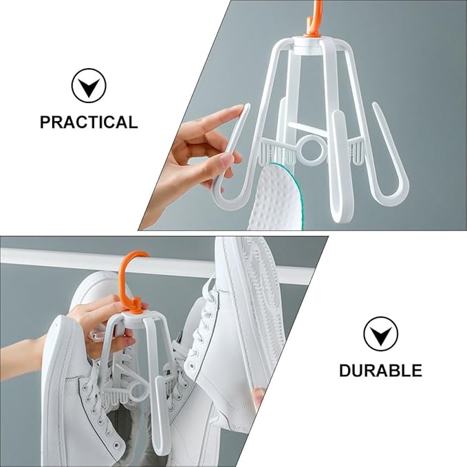 VOSAREA Windproof Hanging Shoe Organizer Hooks 3pcs Set Nordic Color Balcony Shoe Drying Rack 4 Hooks for Home and Insole Clip