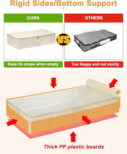 punemi Underbed Wedding Dress Storage Box, Wedding Dress Preservation Keepsake Trunk with Sturdy Zipper and Handles, Large Clothes Storage for Blankets, Pillows, Comforters & Quilts, Beige