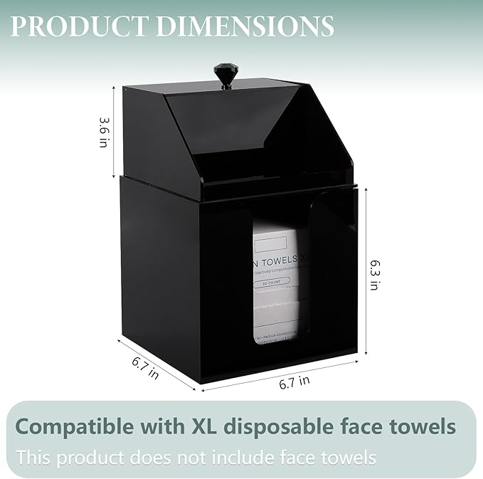 Anyoifax Disposable Facial Towels Storage Compatible with Clean Skin Club Clean Towel XL Double Layer Acrylic Box Cotton Pads Container Qtip Bin Face Towelettes Holder for Bathroom Counter, Black