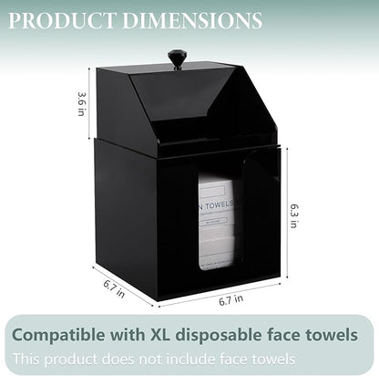 Anyoifax Disposable Facial Towels Storage Compatible with Clean Skin Club Clean Towel XL Double Layer Acrylic Box Cotton Pads Container Qtip Bin Face Towelettes Holder for Bathroom Counter, Black