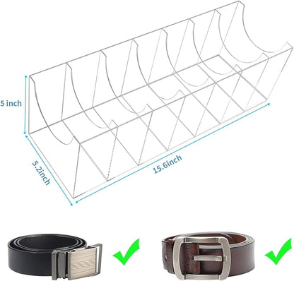 Belt Organizer for Closet, Acrylic Belt Organizer 7 Compartments Display Case for Tie and Bow Tie, Clear Belt Holder for Women Men Home